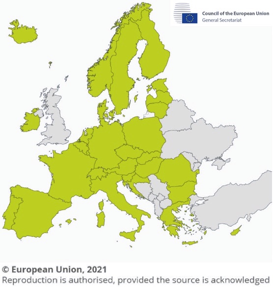 The certificate will be valid in all EU and Schengen zone countries (highlighted in green in the map). Source: https://www.consilium.europa.eu/en/infographics/eu-digital-covid-certificate/